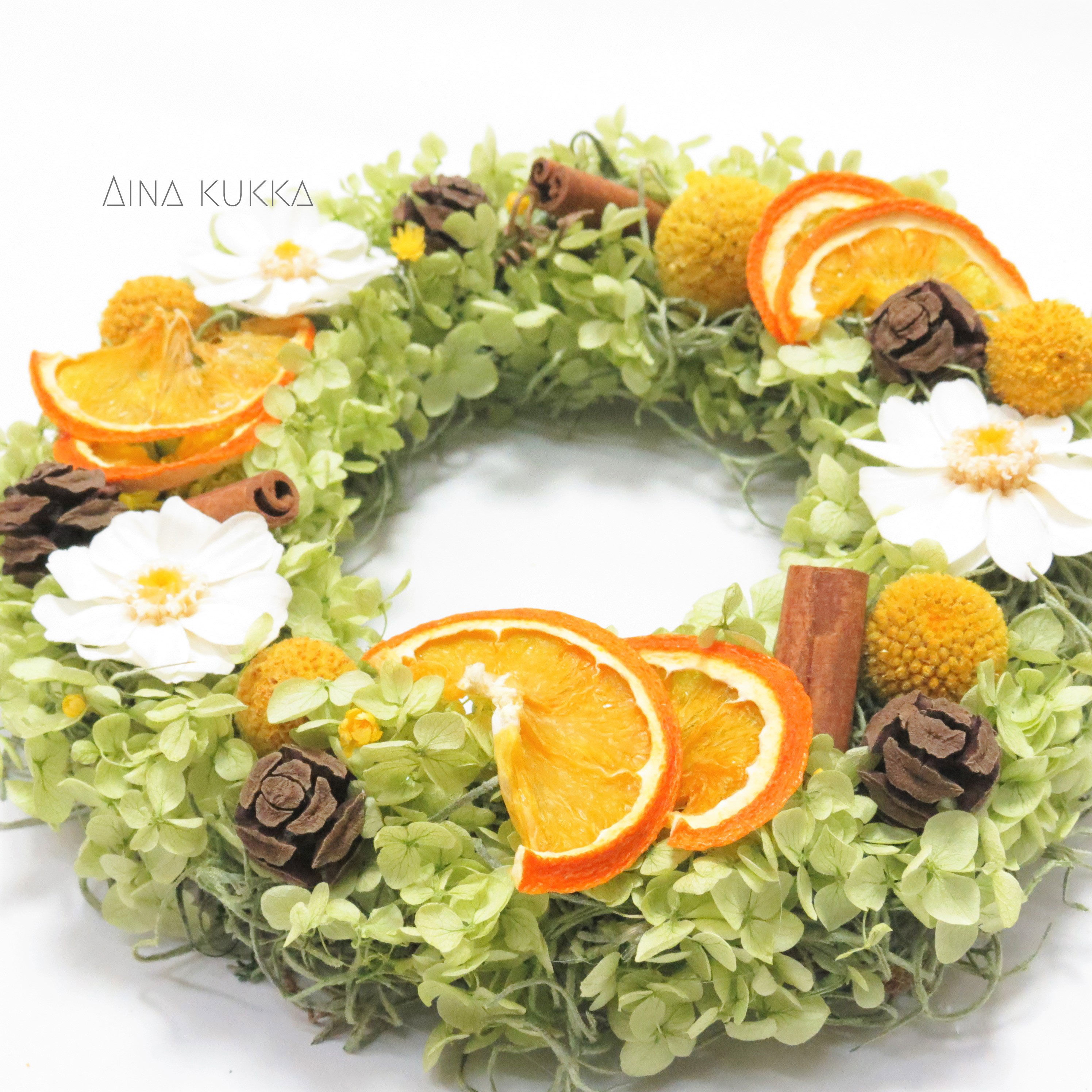 フラワーリース］オレンジとジニアの紫陽花リース/プリザーブド