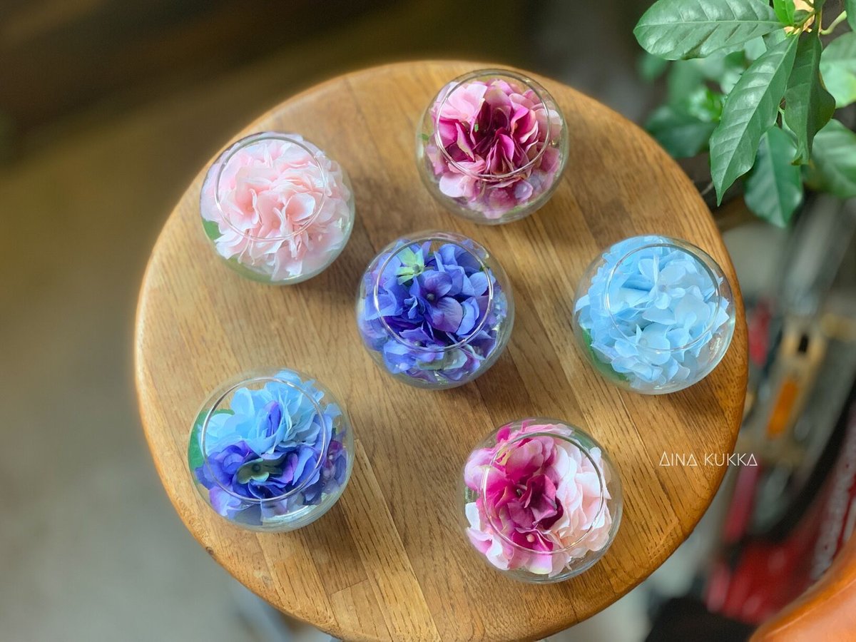 紫陽花のガラスボールアレンジ]カラー6種/アーティフィシャルフラワー