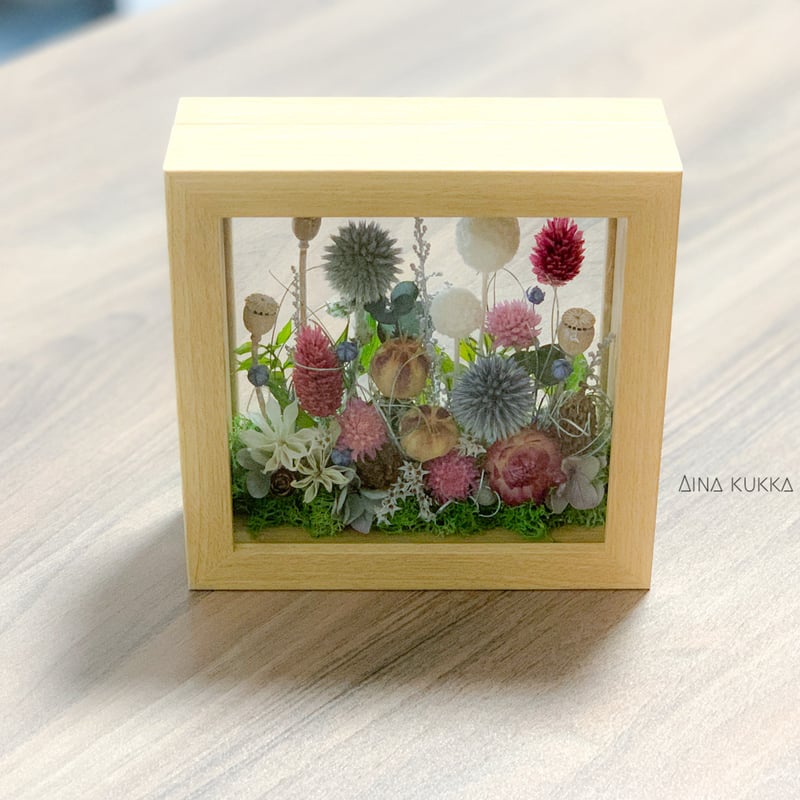 お供え花　プリザーブドフラワーのガラスフレームアレンジ ガラスフレームアレンジL]アーリーサマーガーデン/ドライ