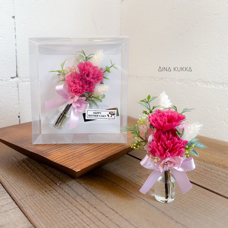 母の日[カーネーションのミニ花束ボトル]カラー3種/フェイクウォーター 
