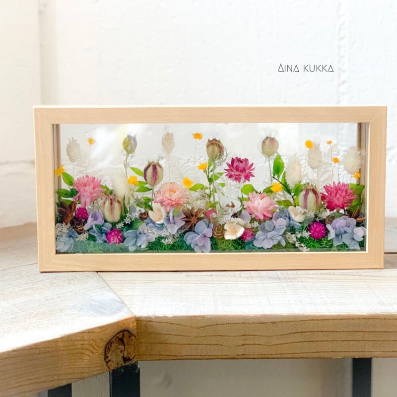 ガラスフレームアレンジL]アーリーサマーガーデン/ドライ