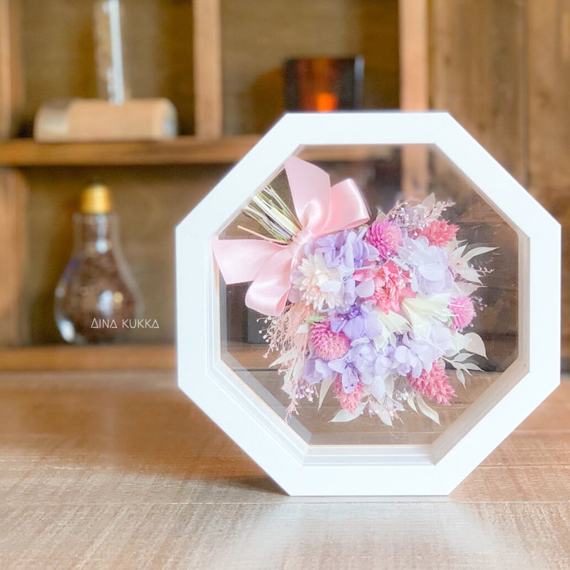 ドライフラワー★可愛いフレームアレンジメント★ ガラスフレームアレンジ・8]ブーケタイプ/プリザーブド・ドライ