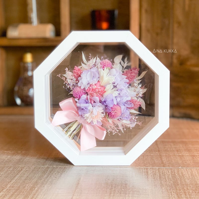 ガラスフレームアレンジ・8]ブーケタイプ/プリザーブド・ドライ