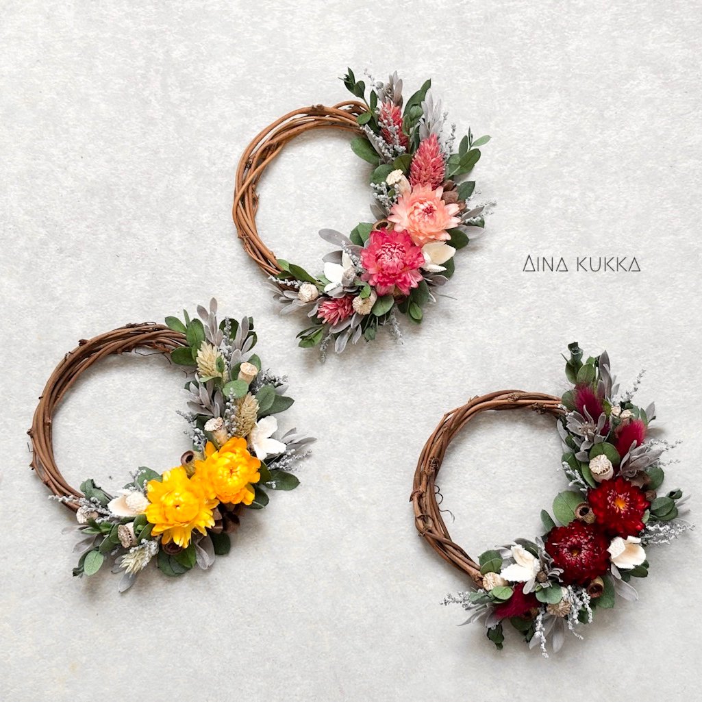 ミニリース] ヘリクリサム/カラー3種 | Flower works AINA KUKKA