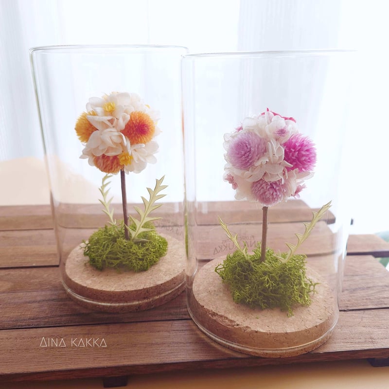 ボトルアレンジトピアリー]カラー2種/プリザーブドフラワー×ドライ