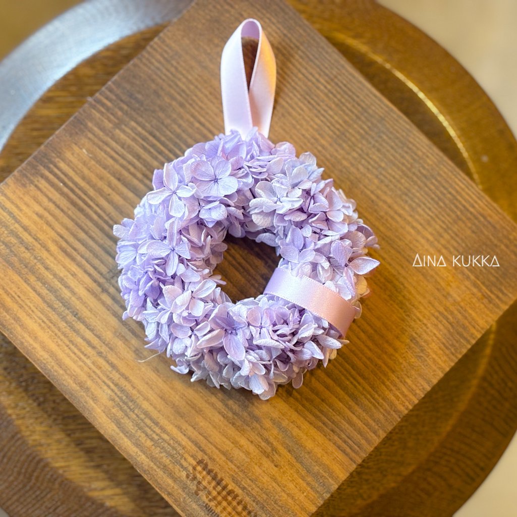 ミニリース。o○フラワーリース　プリザーブドフラワー　紫陽花　薔薇　珈琲染め ミニリース。o○フラワーリース プリザーブドフラワー 紫陽花 薔薇