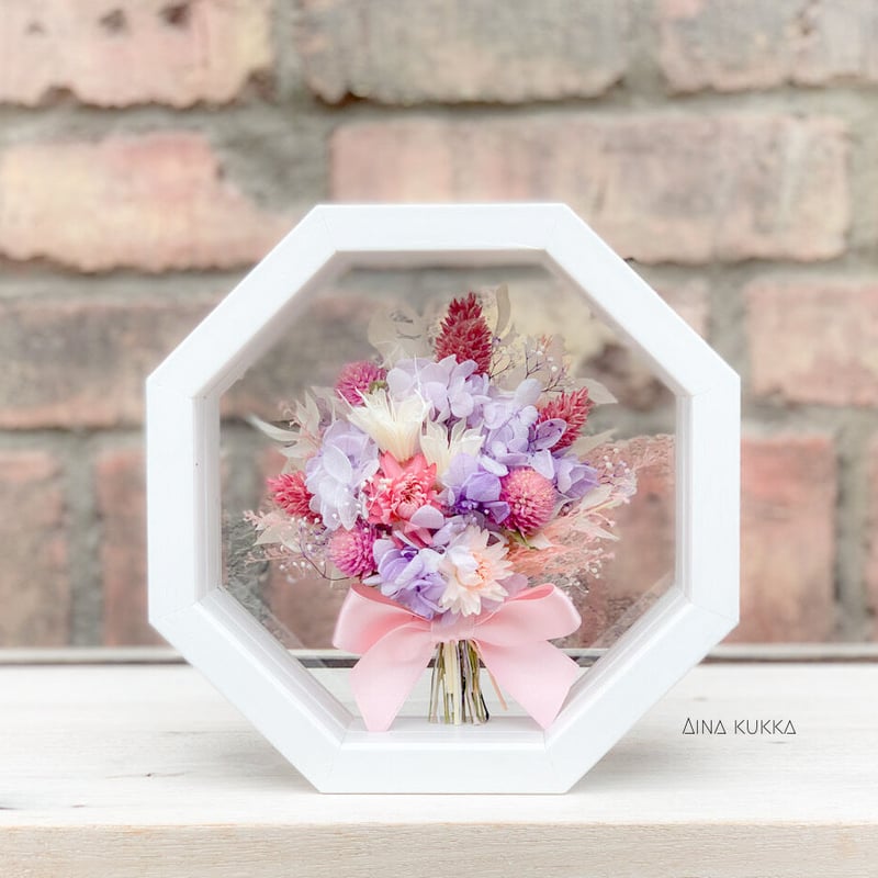 ガラスフレームアレンジ・8]ブーケタイプ/プリザーブド・ドライ