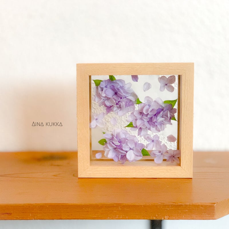 ガラスフレームアレンジ]あじさいアート(両面仕上げ)/プリザーブド