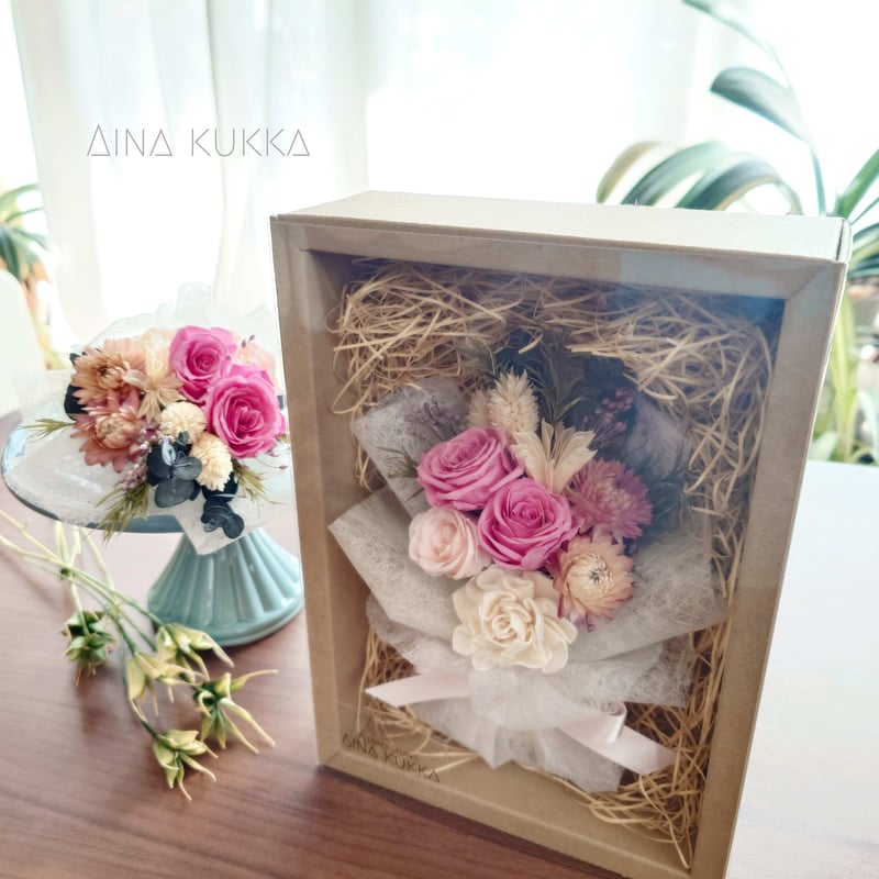 ドライフラワー　ブーケ　ミニブーケ　ピンク 母の日[ミニブーケ/BOX入り]プリンセスピンク/プリザーブド×ドライ
