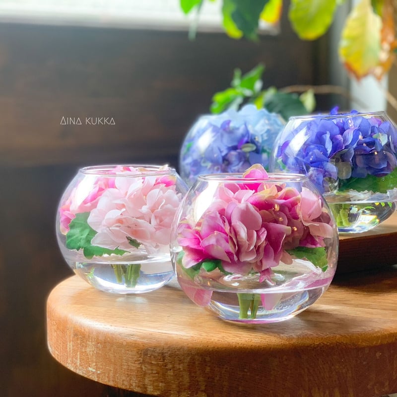 紫陽花のガラスボールアレンジ]Mサイズ/カラー6種/アーティフィシャル
