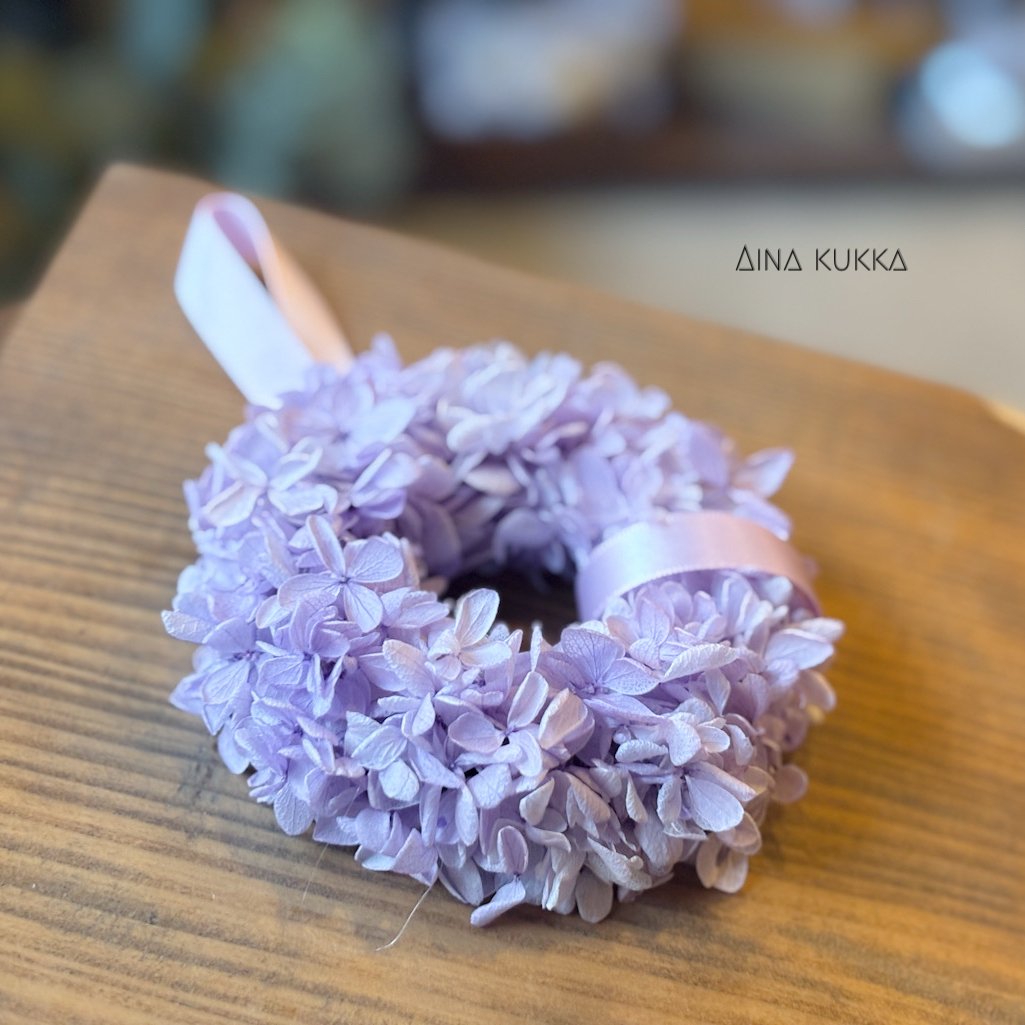 ミニリース。o○フラワーリース　プリザーブドフラワー　紫陽花　薔薇　珈琲染め ミニリース] 複色あじさい/カラー3種/プリザーブドフラワー