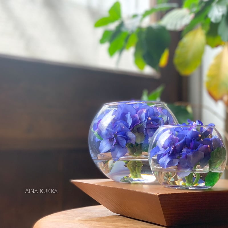 紫陽花のガラスボールアレンジ]Mサイズ/カラー6種/アーティフィシャル 