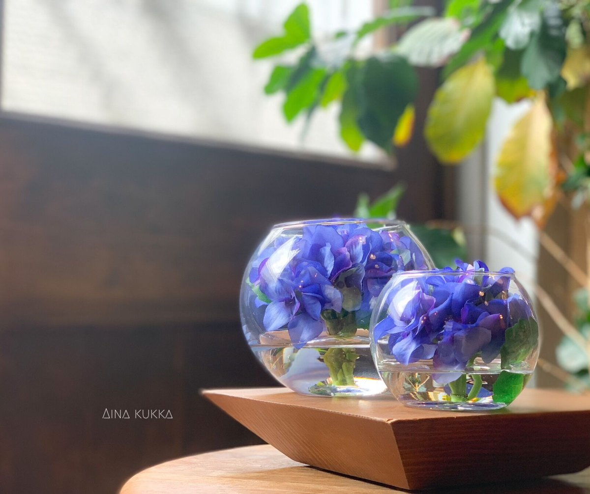 紫陽花のガラスボールアレンジ]Mサイズ/カラー6種/アーティフィシャル
