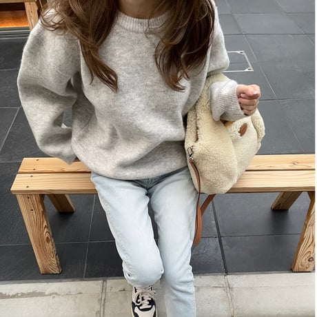 Wool blend crew neck knit(Oatmeal)