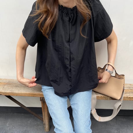 A-line gather flare tops(Black)