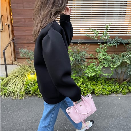 Puff sleeve sweat cardigan(Black)