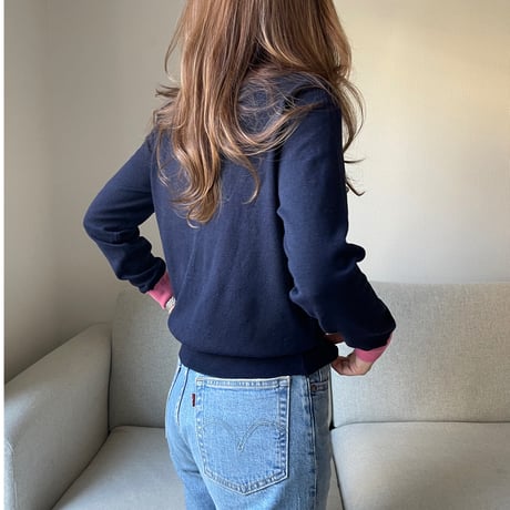 Bicolor cardigan(Navy)