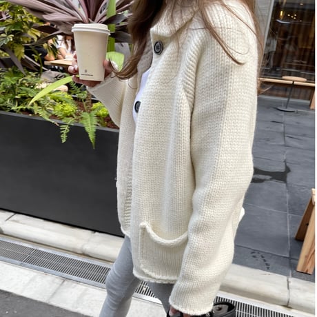 Stand collar volume cardigan(Ivory)