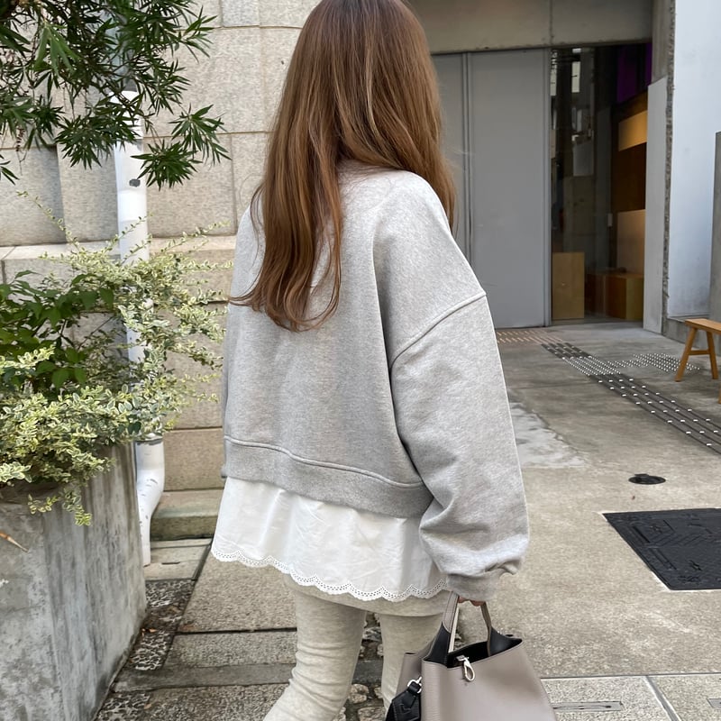 Cotton lace layered sweat(Gray) | K