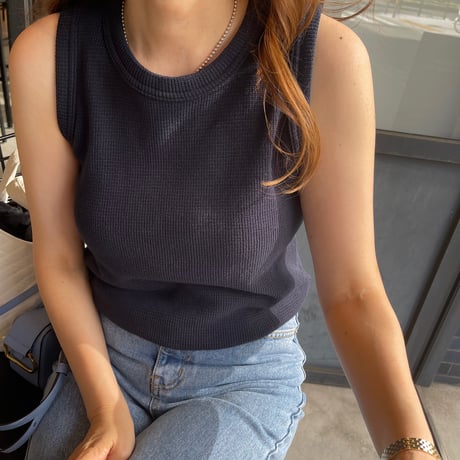 再販【当店オリジナル】Waffle rib tanktop (Navy)