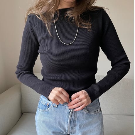 Boat neck rib knit(Black)