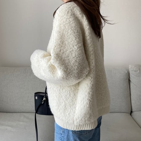 Bouclé knit cardigan (Ivory)