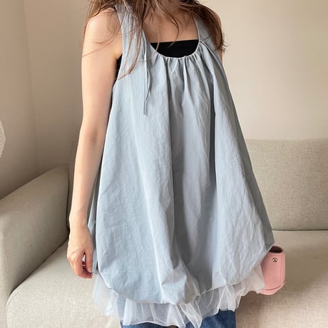Balloon chiffon mini onepiece(Blue)