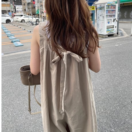 Wide pants cotton salopetto(Beige)