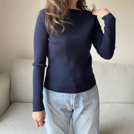 Boat neck rib knit(Navy)