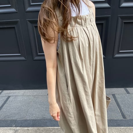Wide pants cotton salopetto(Beige)
