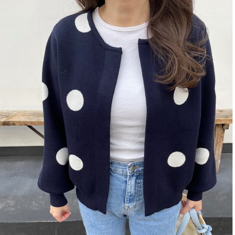 Dot cardigan(Navy)