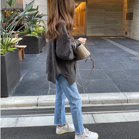 Side slit over cardigan(Charcoal gray)