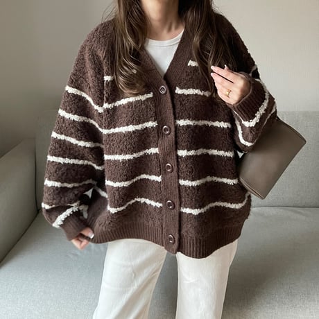 Boa wool boader cardigan(Brown)