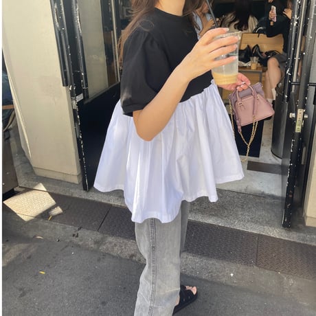 Contrast puff sleeve tops(Black)