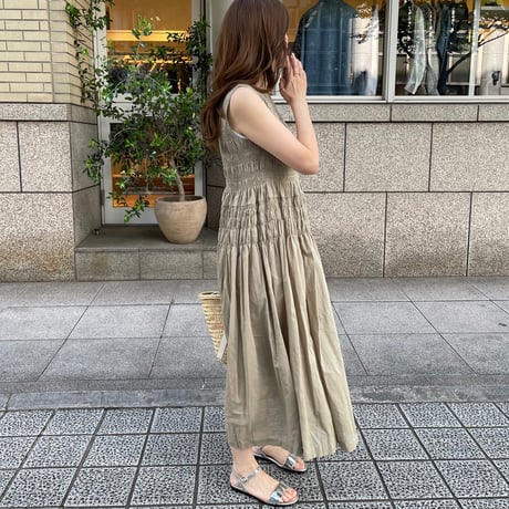 Shirring onepiece(Khaki)