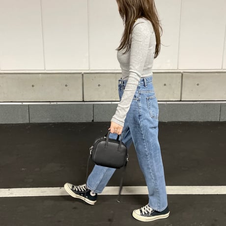Leather mini square bag(Black)