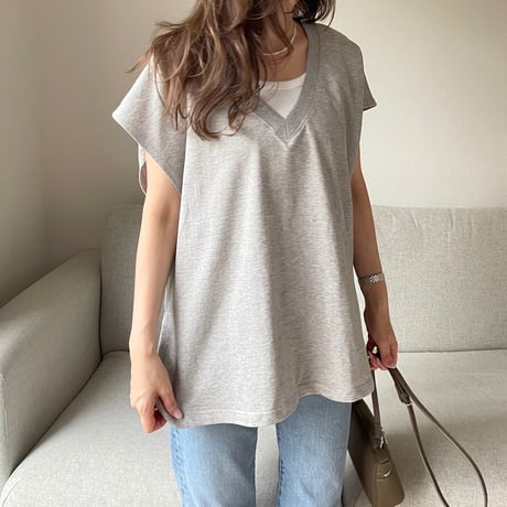 V-neck sweat vest(Gray)