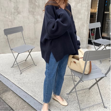Fleece v-neck pullover(Navy)