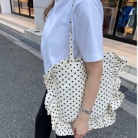 Dot frill tote bag (White)