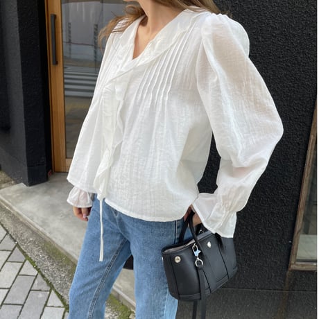 Sheer frill blouse(White)