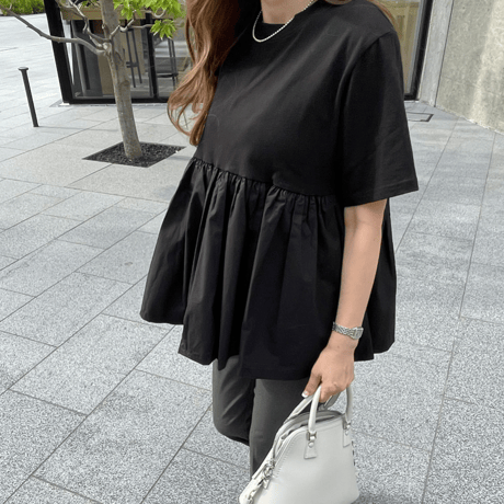 Cotton flare pullover (black)