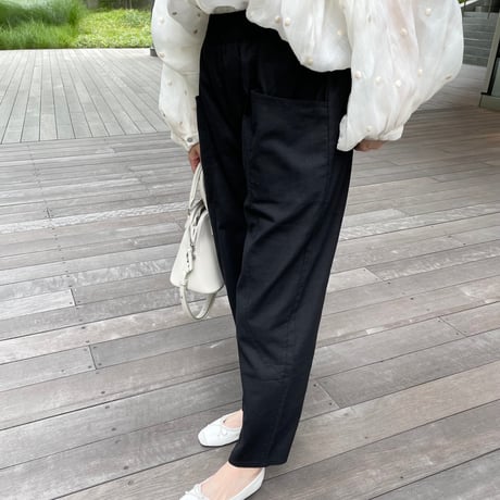 Linen taperd pants(Black)