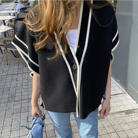 Piping knit cardigan(Black)