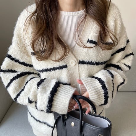Boa wool boader cardigan(Ivory)
