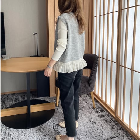 chiffon frill knit vest(Gray)