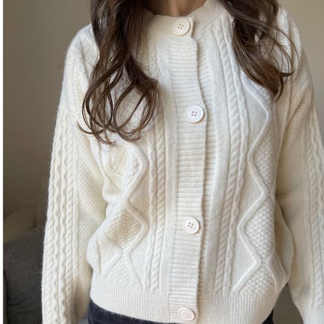 Argyle knit cardigan(Ivory)