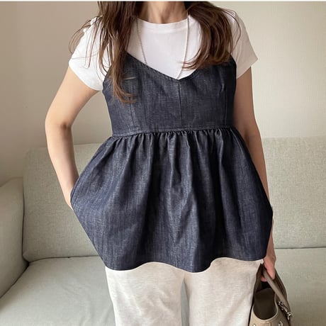 Denim flare camisole(Blue)