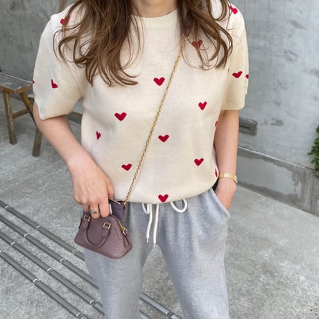 Heart knit (Ivory×red)