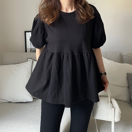 Balloon half sleeve pullover (Black)