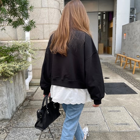 Cotton lace layered sweat(Black)
